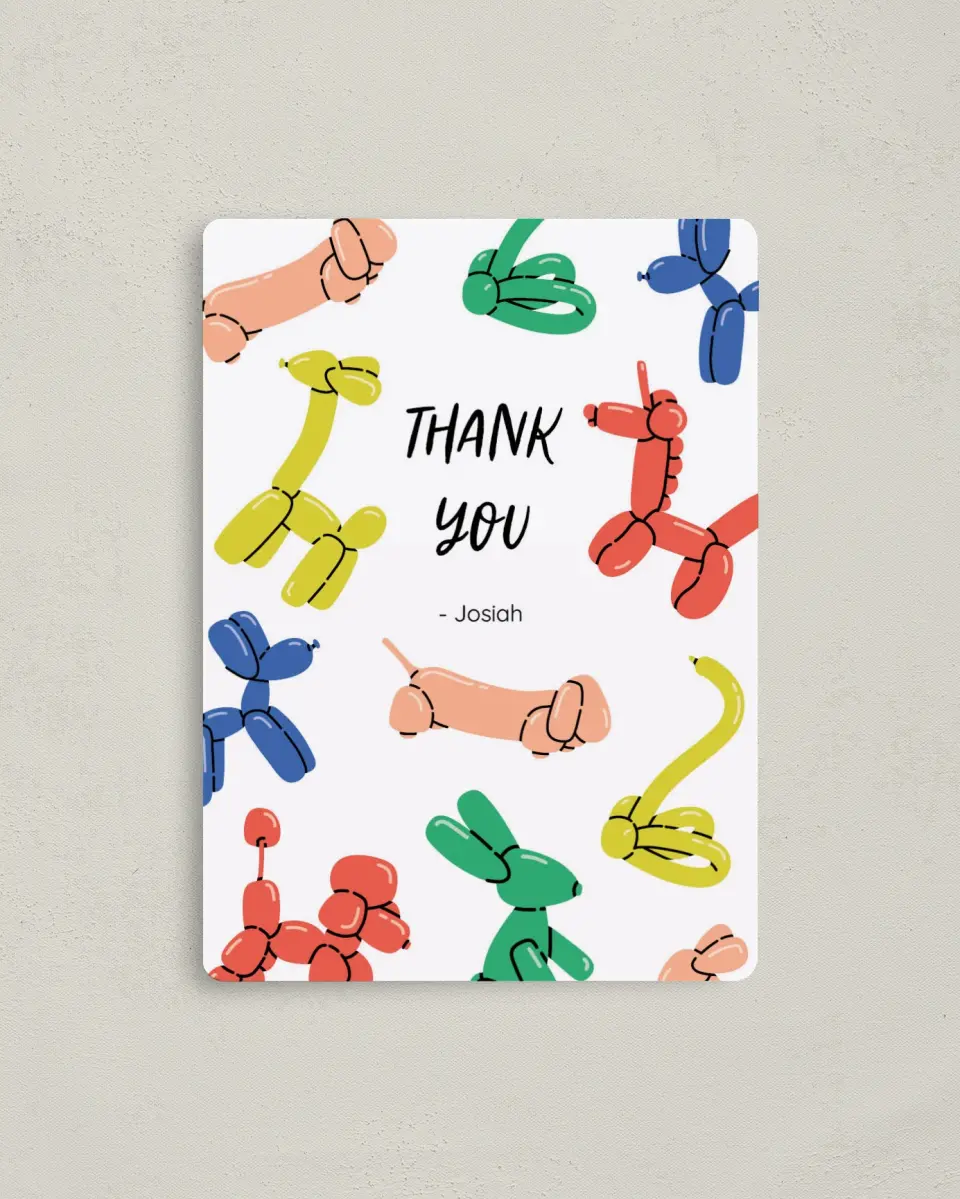 This is a 4" x 5½" Thank You Card called Balloon Blast printed in full color with a Luxe Satin finish