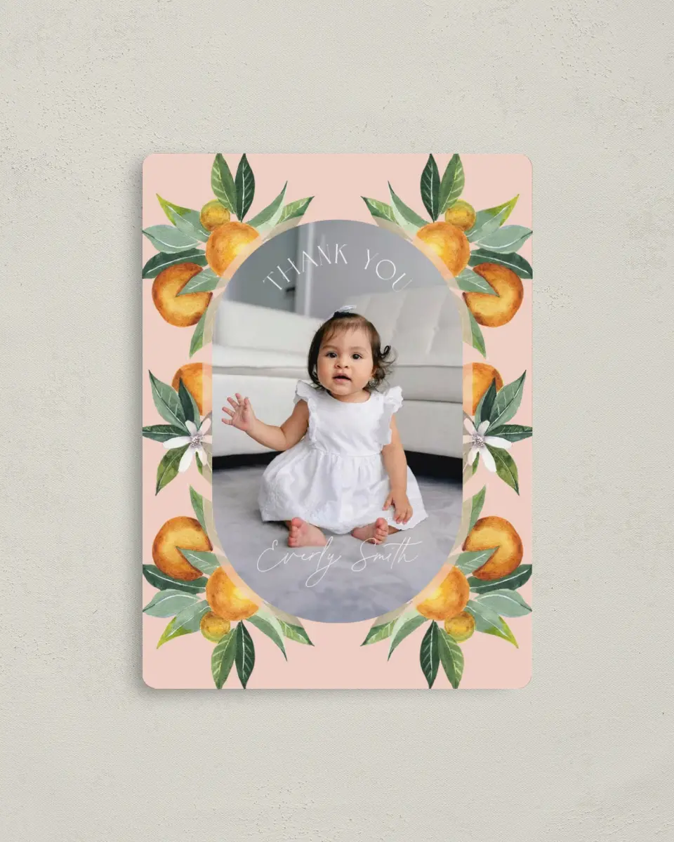 This is a 4" x 5½" Thank You Card called Our Cutie printed in full color with a Luxe Satin finish