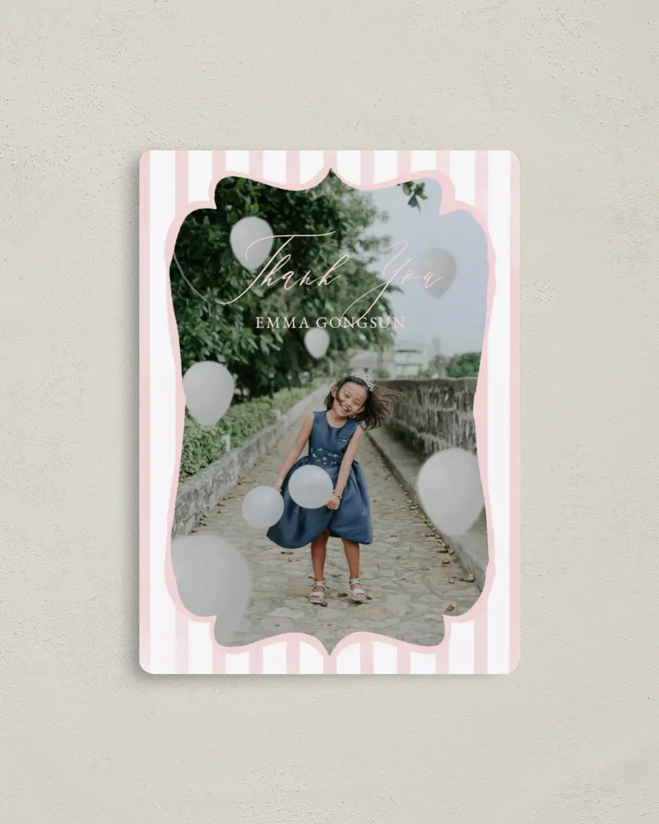 This is a 4" x 5½" Thank You Card called Birthday Tea printed in full color with a Luxe Satin finish
