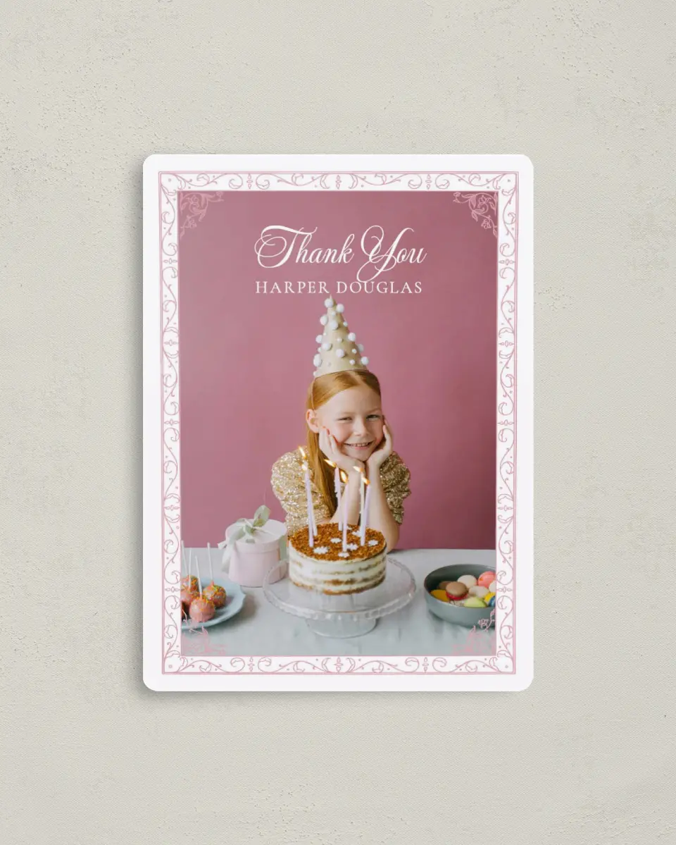 This is a 4" x 5½" Thank You Card called Princess Elegance printed in full color with a Luxe Satin finish