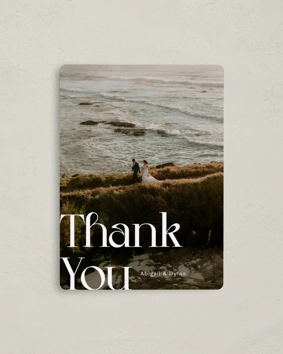 This is a 4" x 5½" Thank You Magnet called The Abigail printed in full color with a Luxe Satin finish