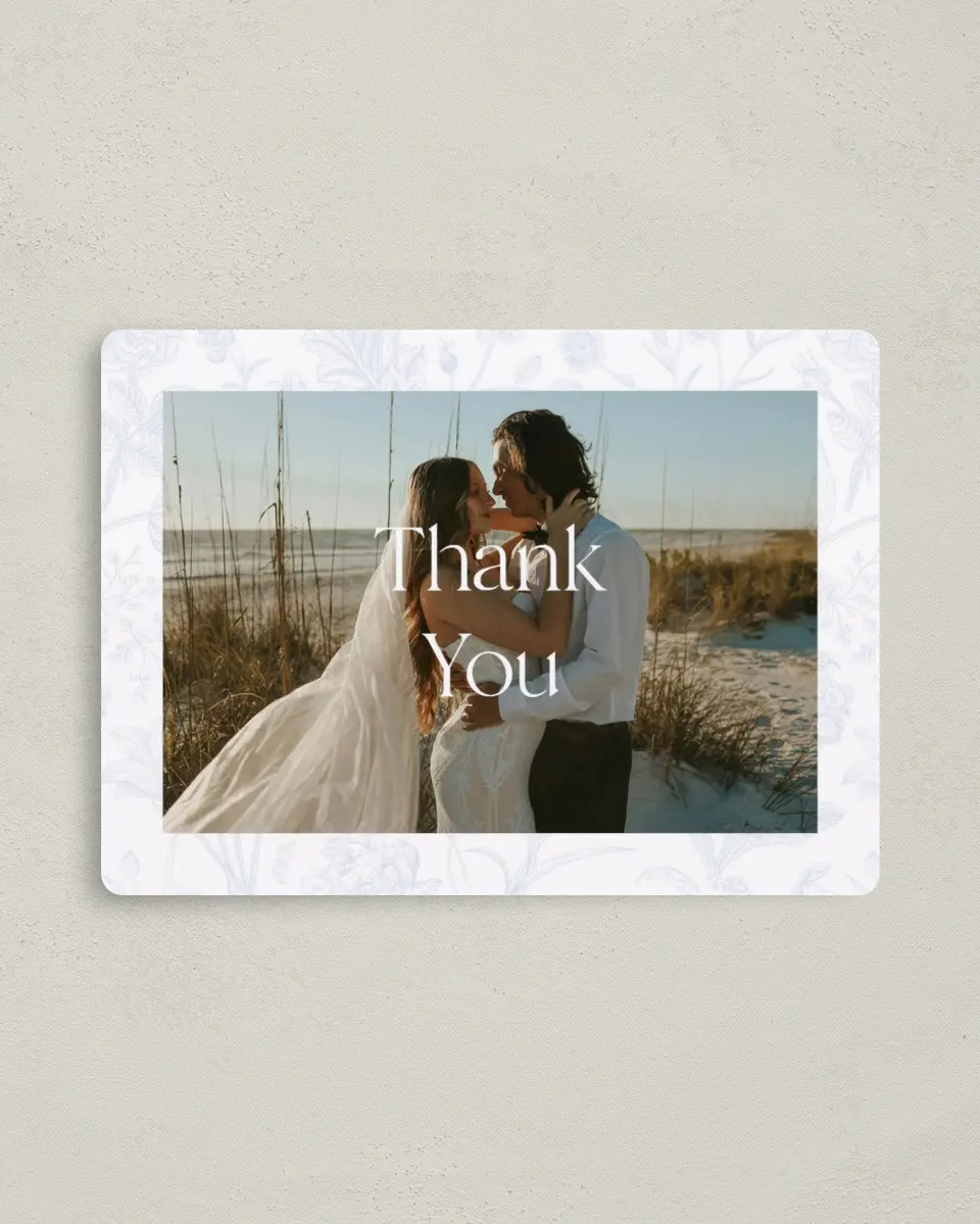 This is a 4" x 5½" Thank You Magnet called The Gabriella printed in full color with a Luxe Satin finish