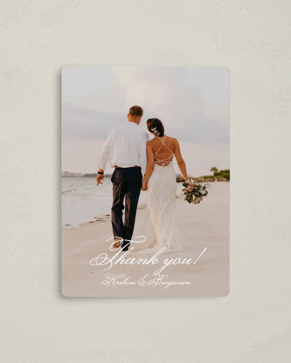 This is a 4" x 5½" Thank You Magnet called Aloha Amore printed in full color with a Luxe Satin finish