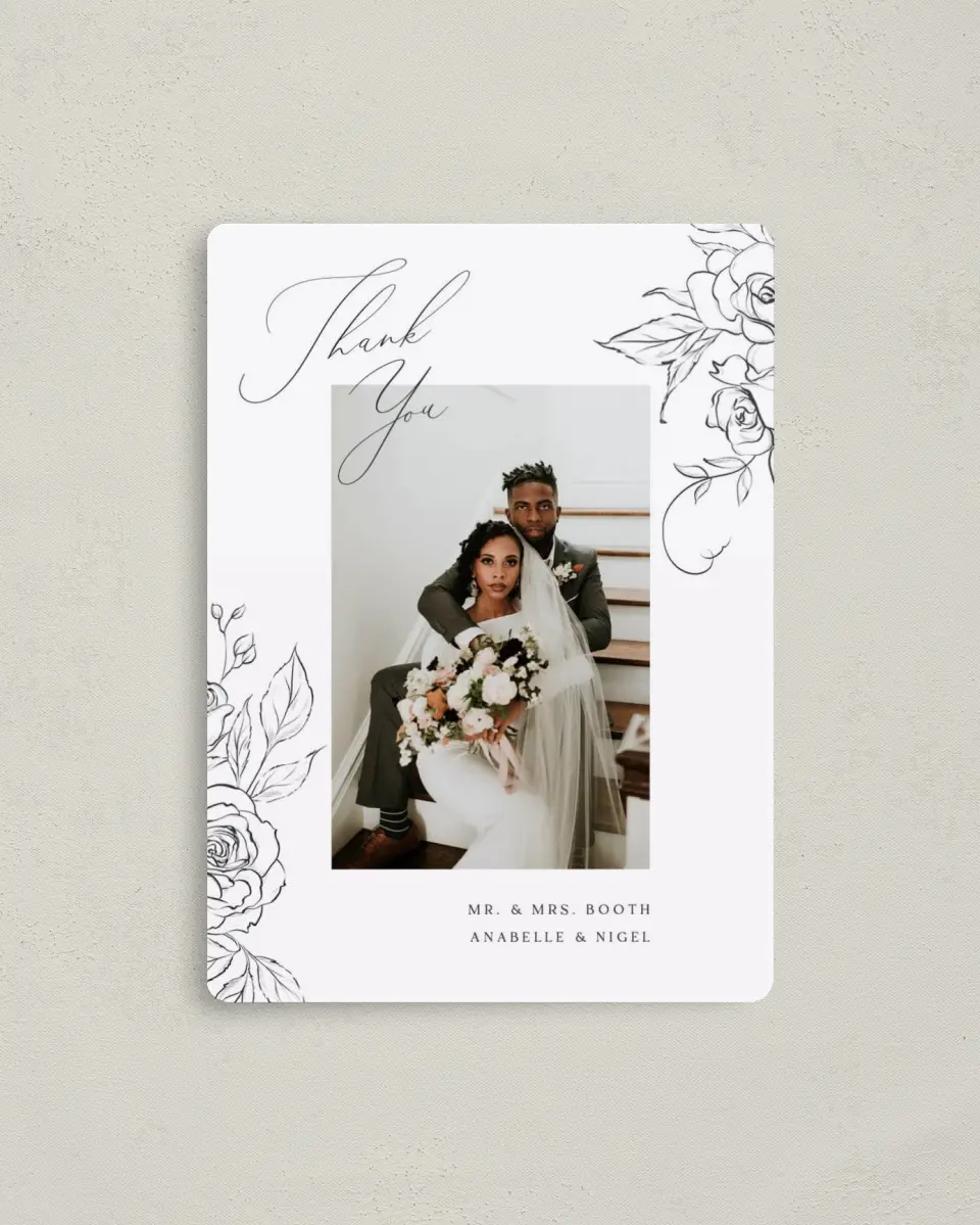 This is a 4" x 5½" Thank You Magnet called The Anabelle printed in full color with a Luxe Satin finish