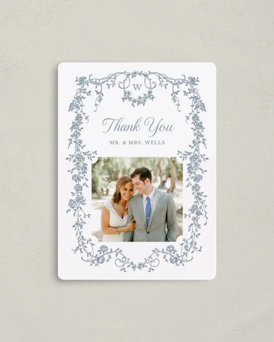 This is a 4" x 5½" Thank You Magnet called Flowering Frame printed in full color with a Luxe Satin finish