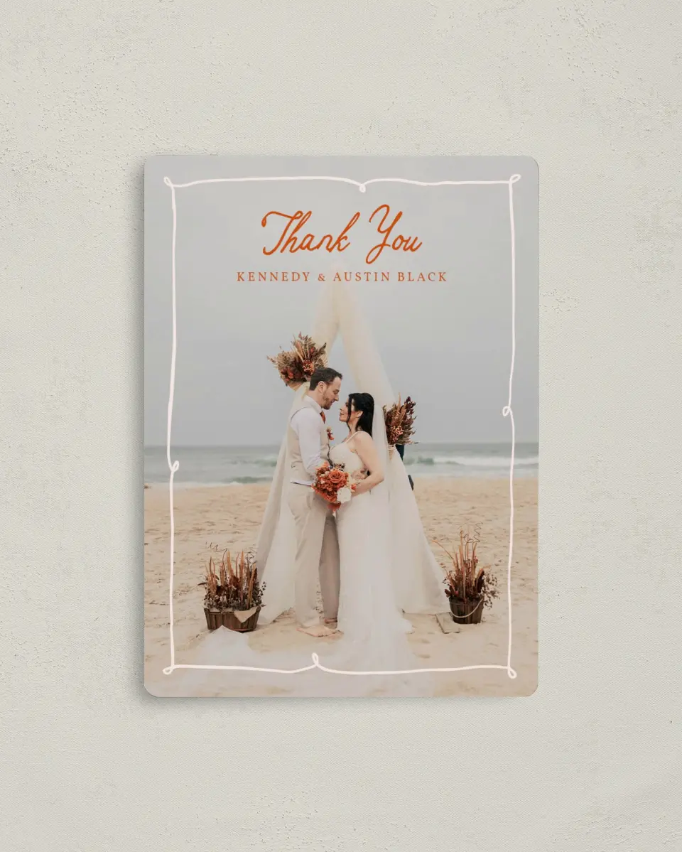 This is a 4" x 5½" Thank You Magnet called The Kennedy printed in full color with a Luxe Satin finish