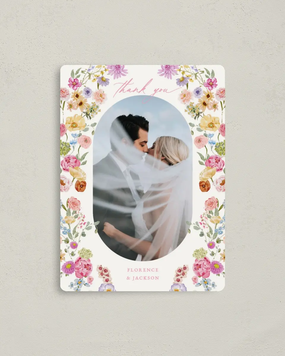 This is a 4" x 5½" Thank You Magnet called The Florence printed in full color with a Luxe Satin finish