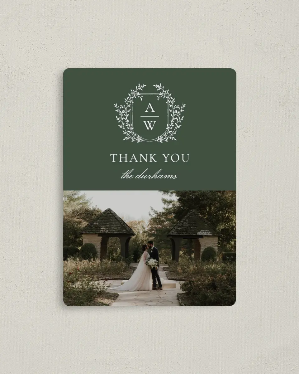 This is a 4" x 5½" Thank You Magnet called The Adaline printed in full color with a Luxe Satin finish