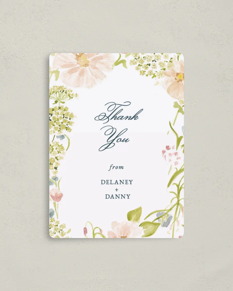 This is a 4" x 5½" Thank You Magnet called Garden of Vows printed in full color with a Luxe Satin finish