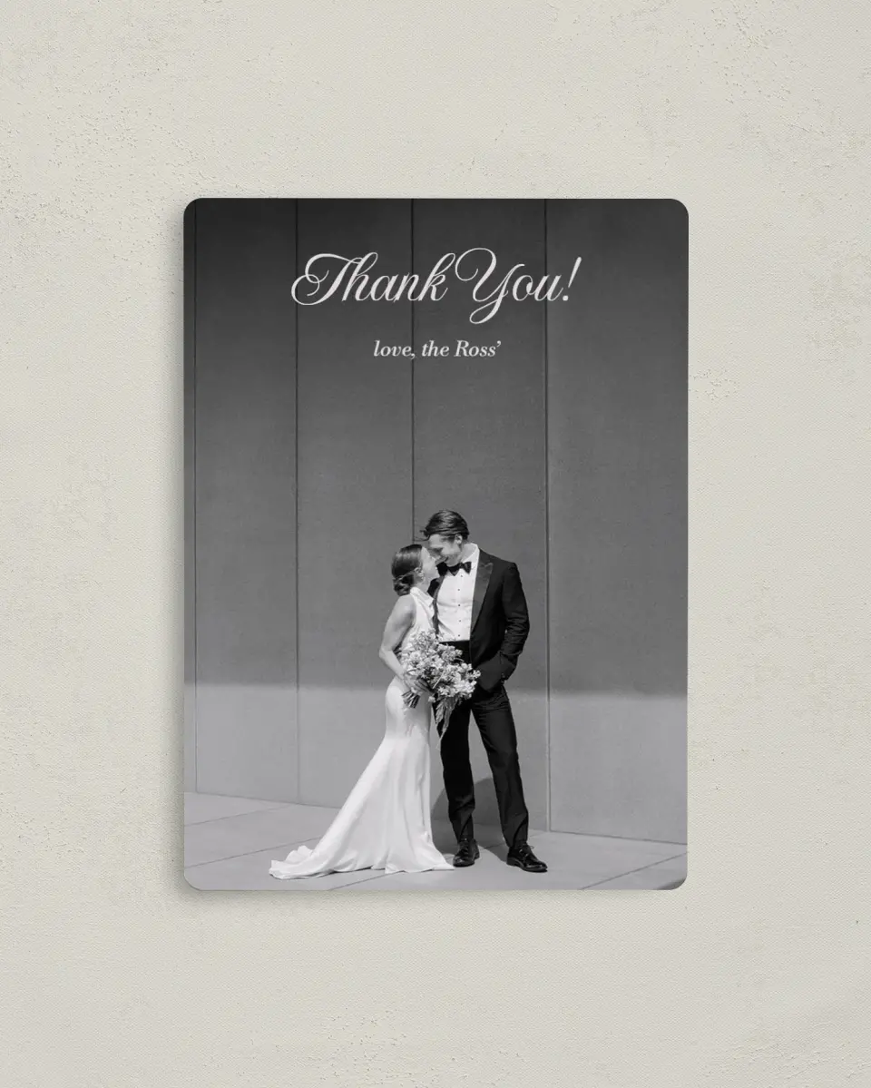This is a 4" x 5½" Thank You Magnet called Meadow of Merriment printed in full color with a Luxe Satin finish