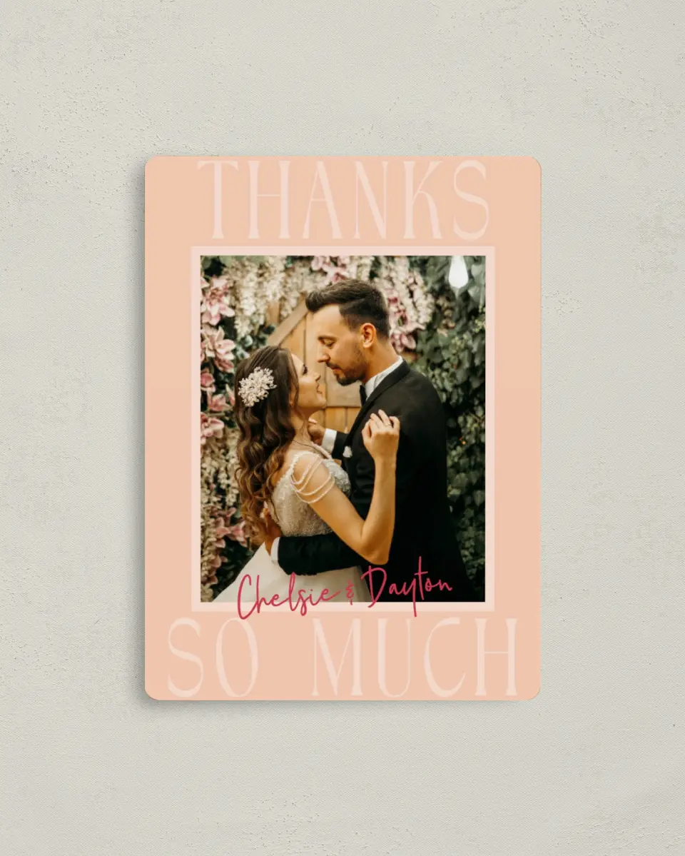 This is a 4" x 5½" Thank You Magnet called Lovey-Dovey printed in full color with a Luxe Satin finish