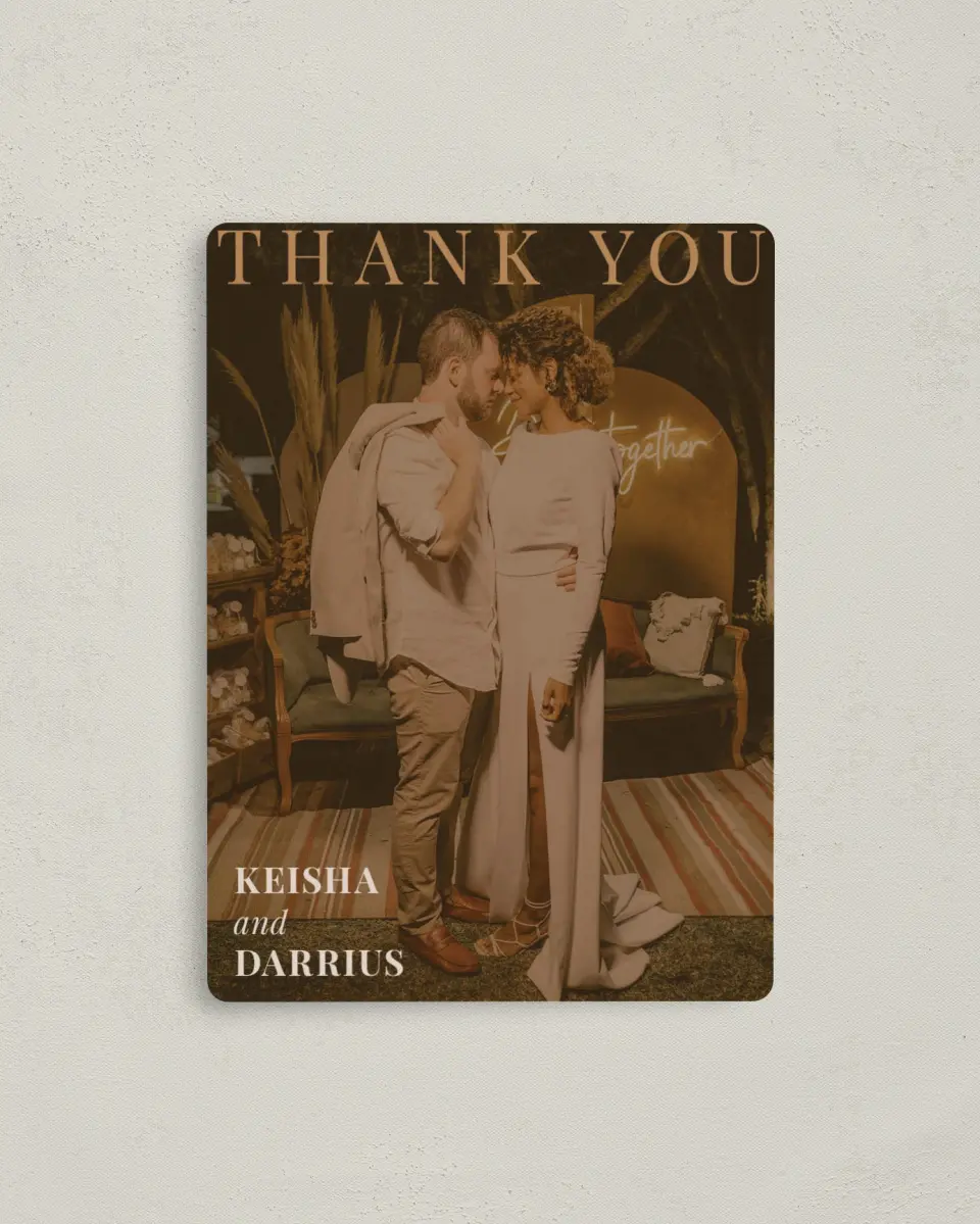 This is a 4" x 5½" Thank You Magnet called Bold Romance printed in full color with a Luxe Satin finish