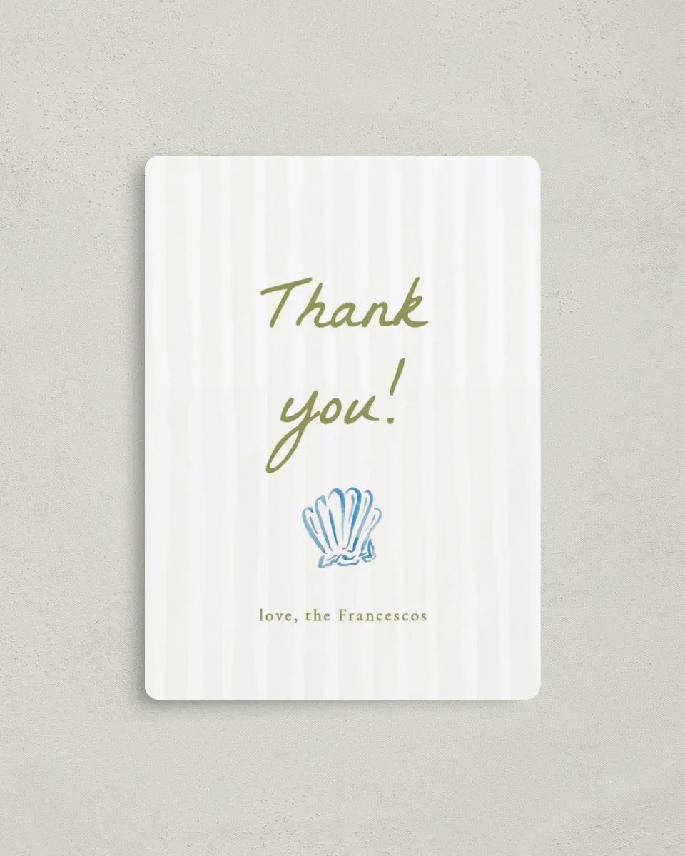 This is a 4" x 5½" Thank You Magnet called Positano Daydream printed in full color with a Luxe Satin finish