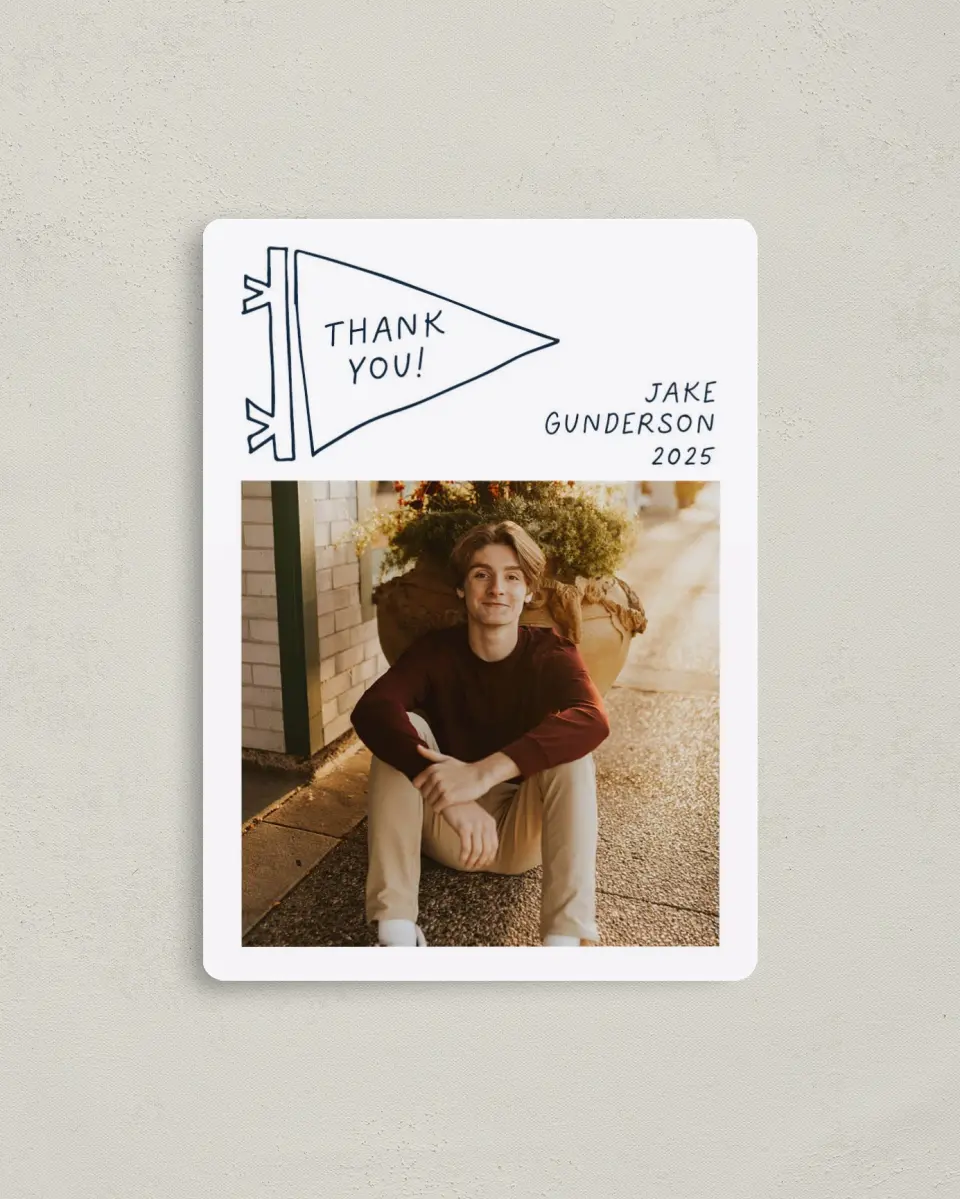 This is a 4" x 5½" Graduation Thank You Magnet called New Chapter printed in full color with a Luxe Satin finish