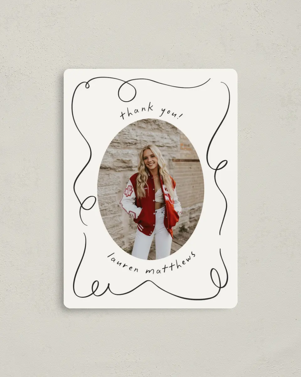 This is a 4" x 5½" Graduation Thank You Magnet called Free to be printed in full color with a Luxe Satin finish