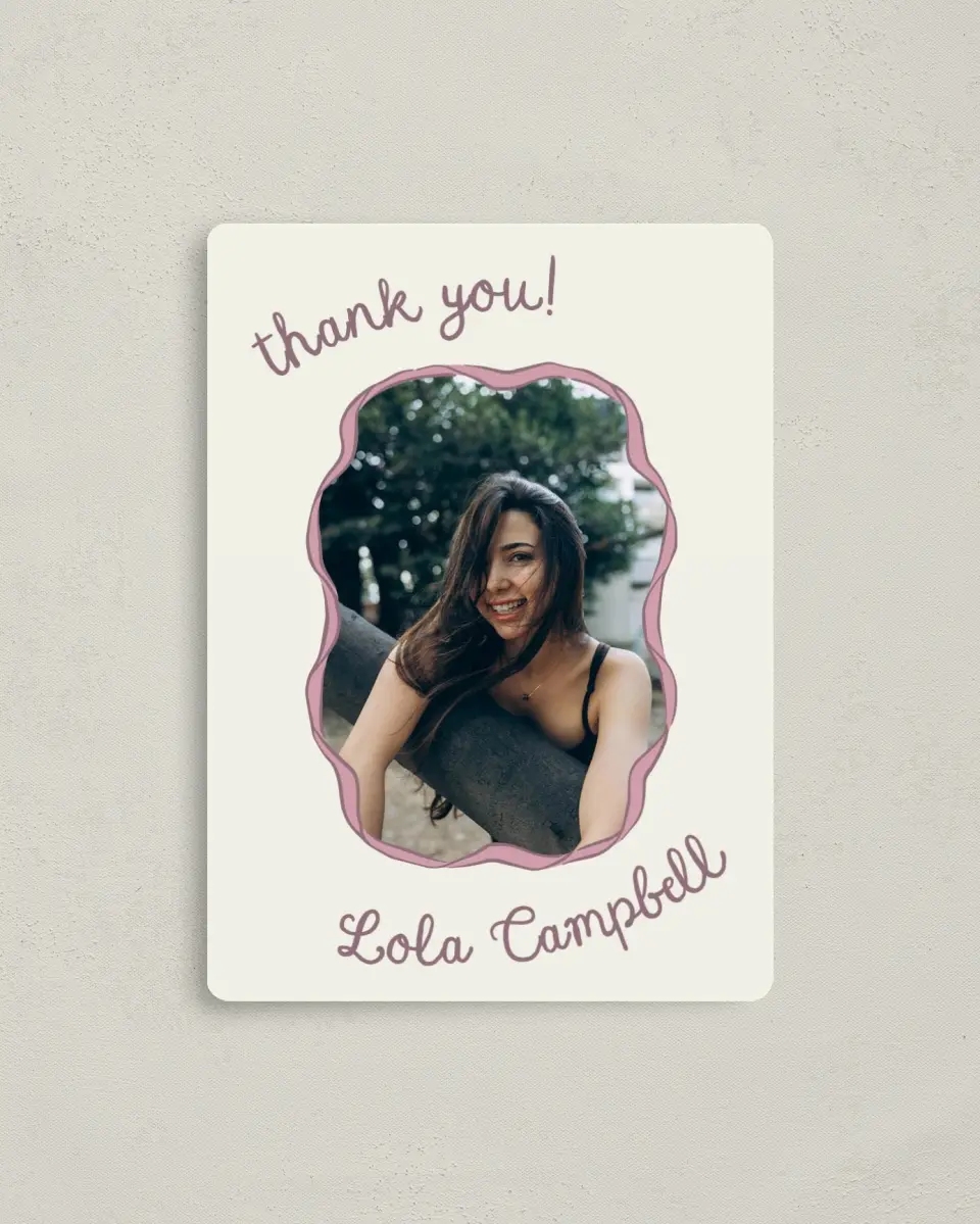 This is a 4" x 5½" Graduation Thank You Magnet called Wrapped in Success printed in full color with a Luxe Satin finish