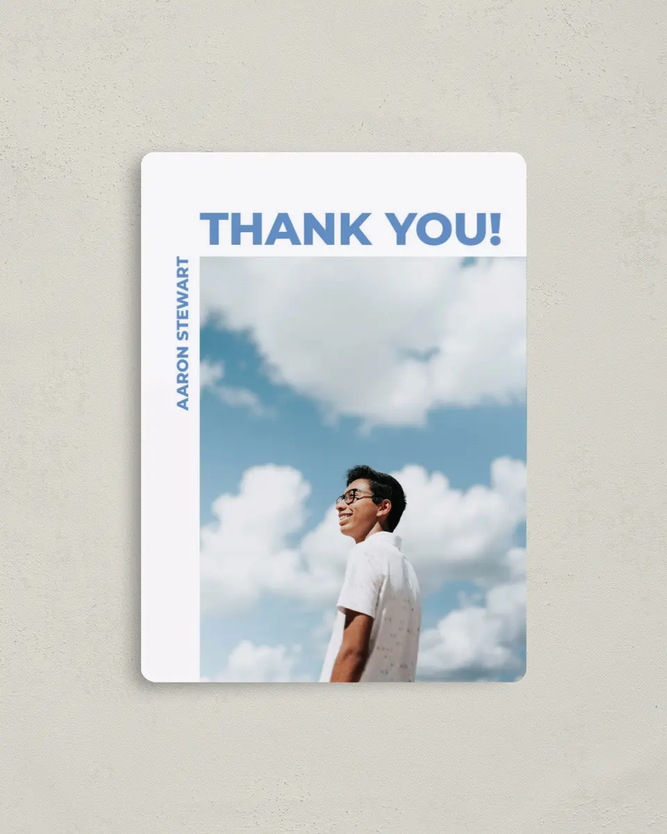 This is a 4" x 5½" Graduation Thank You Magnet called Bright Beginnings printed in full color with a Luxe Satin finish