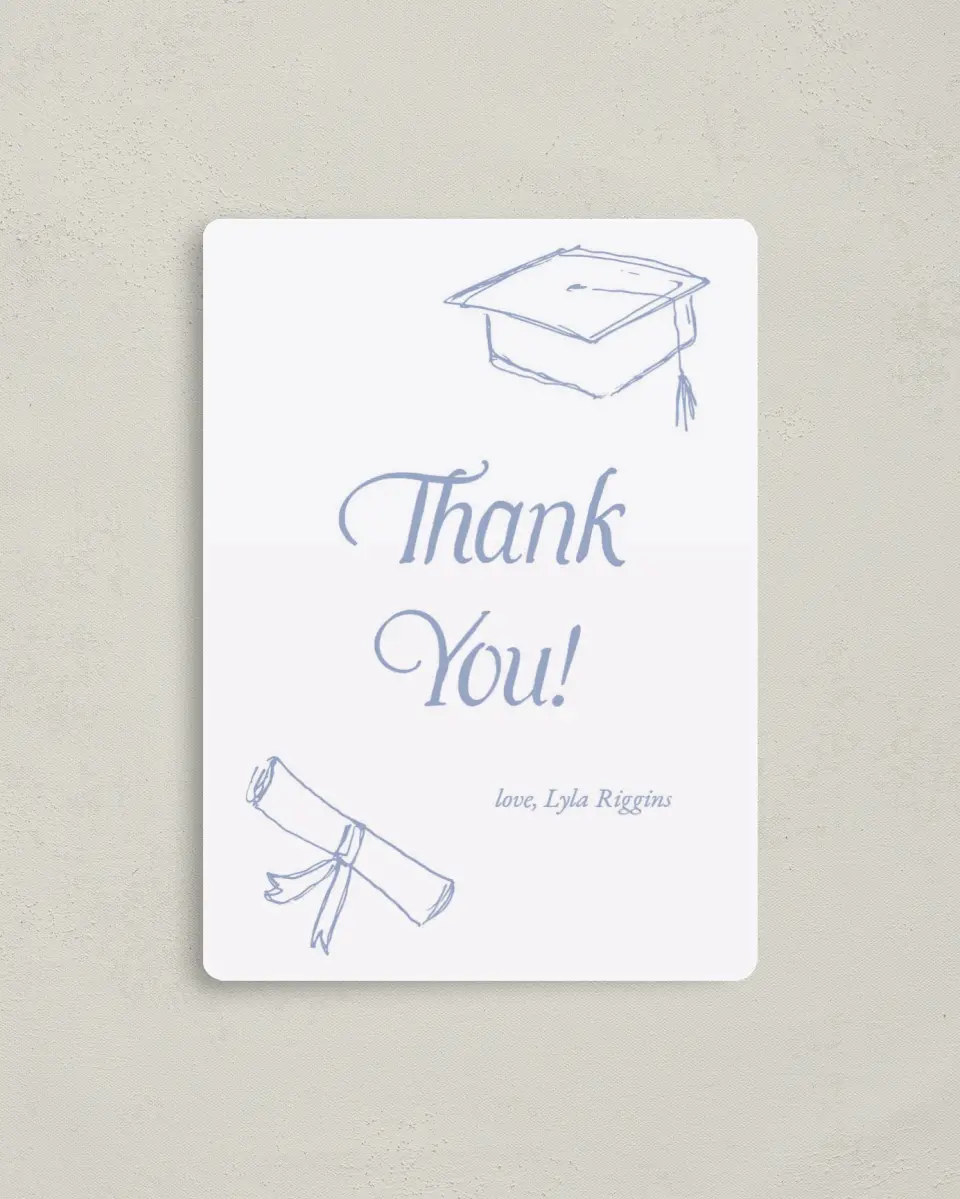 This is a 4" x 5½" Graduation Thank You Magnet called Time to Party printed in full color with a Luxe Satin finish