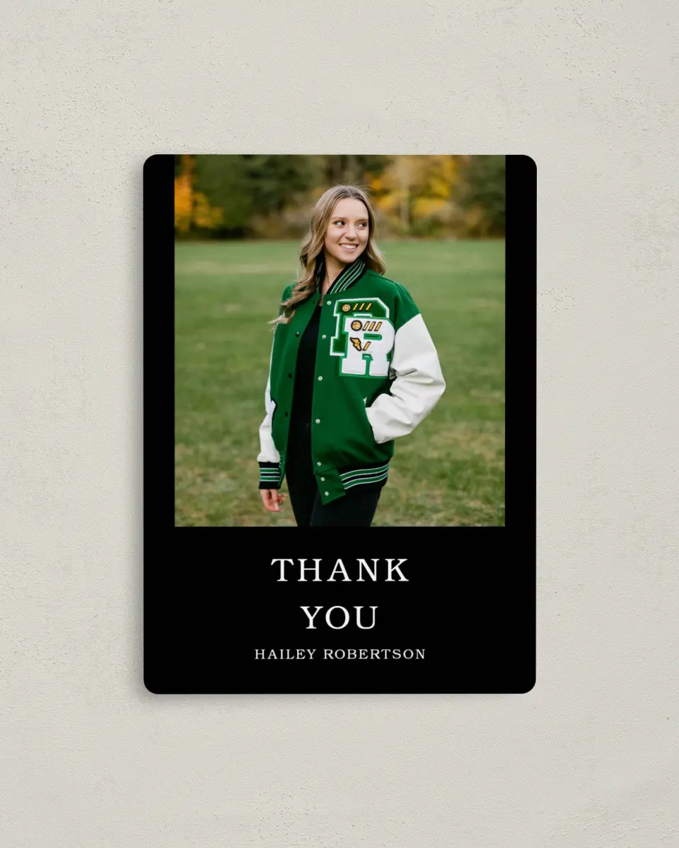 This is a 4" x 5½" Graduation Thank You Magnet called Proud Moments printed in full color with a Luxe Satin finish