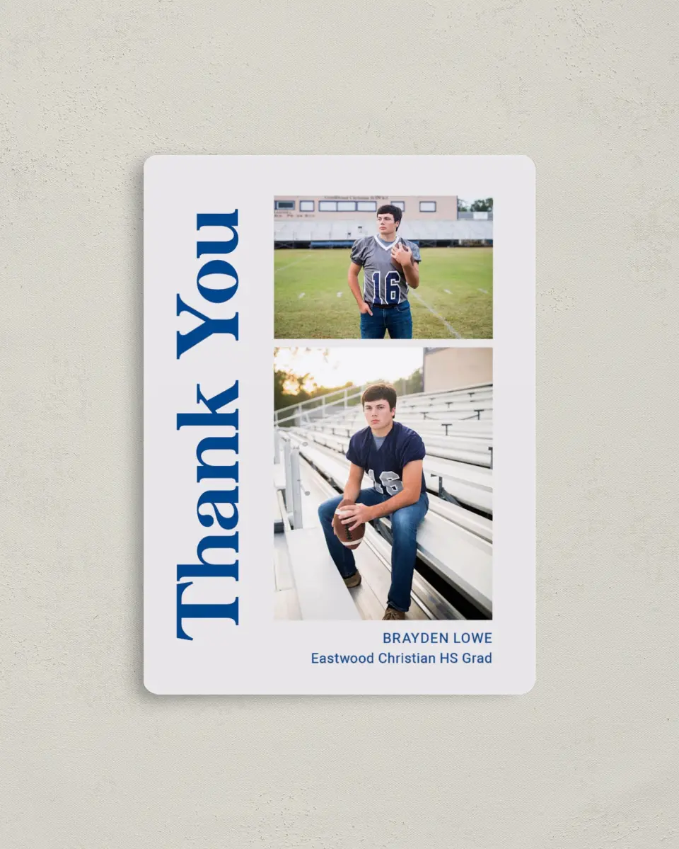 This is a 4" x 5½" Graduation Thank You Magnet called Side of Success printed in full color with a Luxe Satin finish