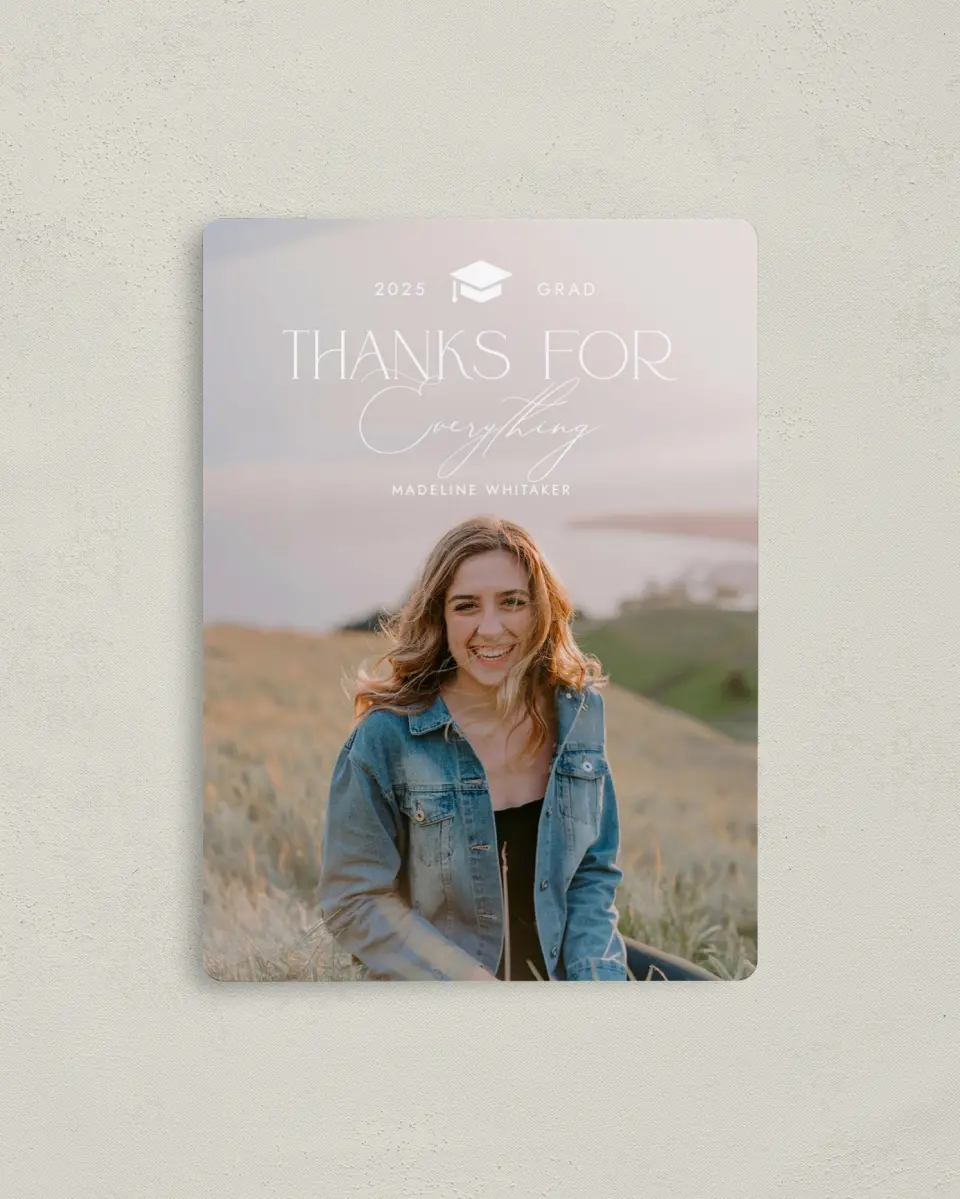 This is a 4" x 5½" Graduation Thank You Magnet called Graduation Thank You Cards - Crowning Moment printed in full color with a Luxe Satin finish
