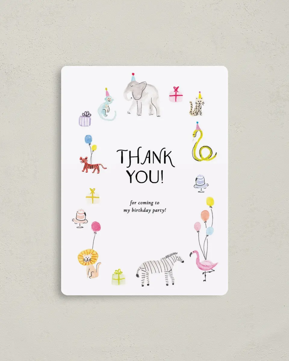 This is a 4" x 5½" Thank You Card called Born to be WILD printed in full color with a Luxe Satin finish