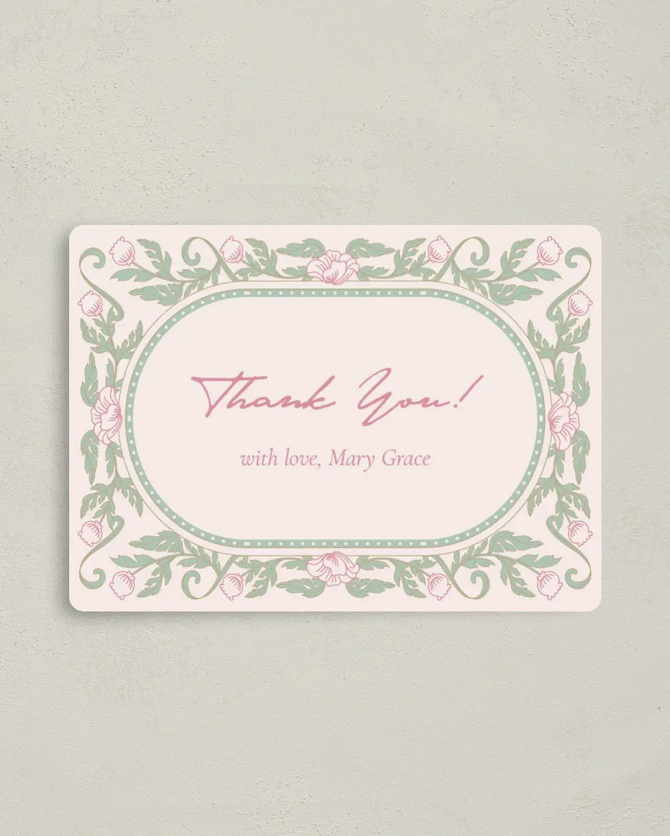 This is a 4" x 5½" Newlywed called Secret Meadow printed in full color with a Luxe Satin finish