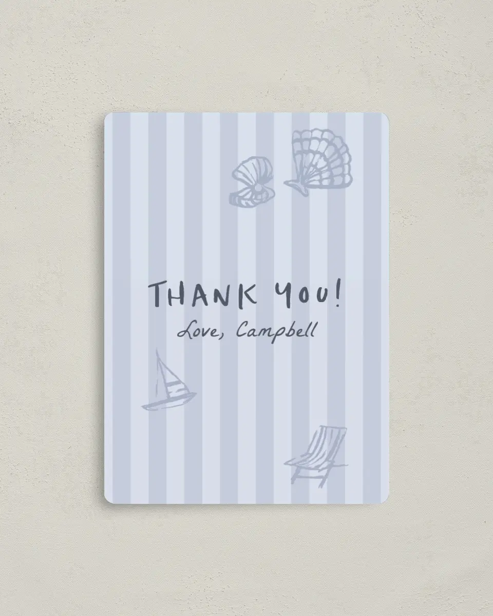 This is a 4" x 5½" Newlywed called Shell-ebrate printed in full color with a Luxe Satin finish