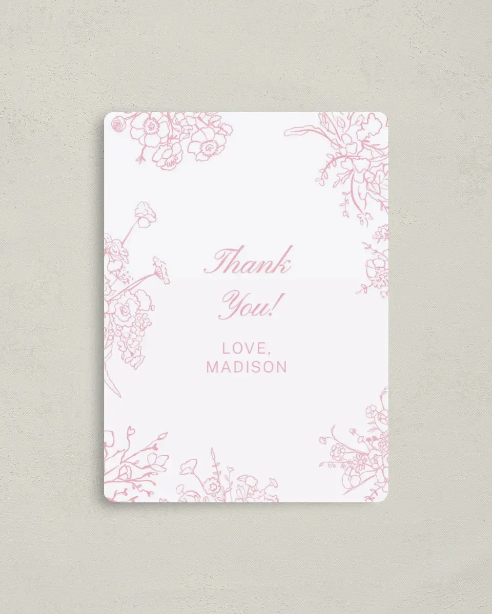 This is a 4" x 5½" Newlywed called Soft Reverie printed in full color with a Luxe Satin finish