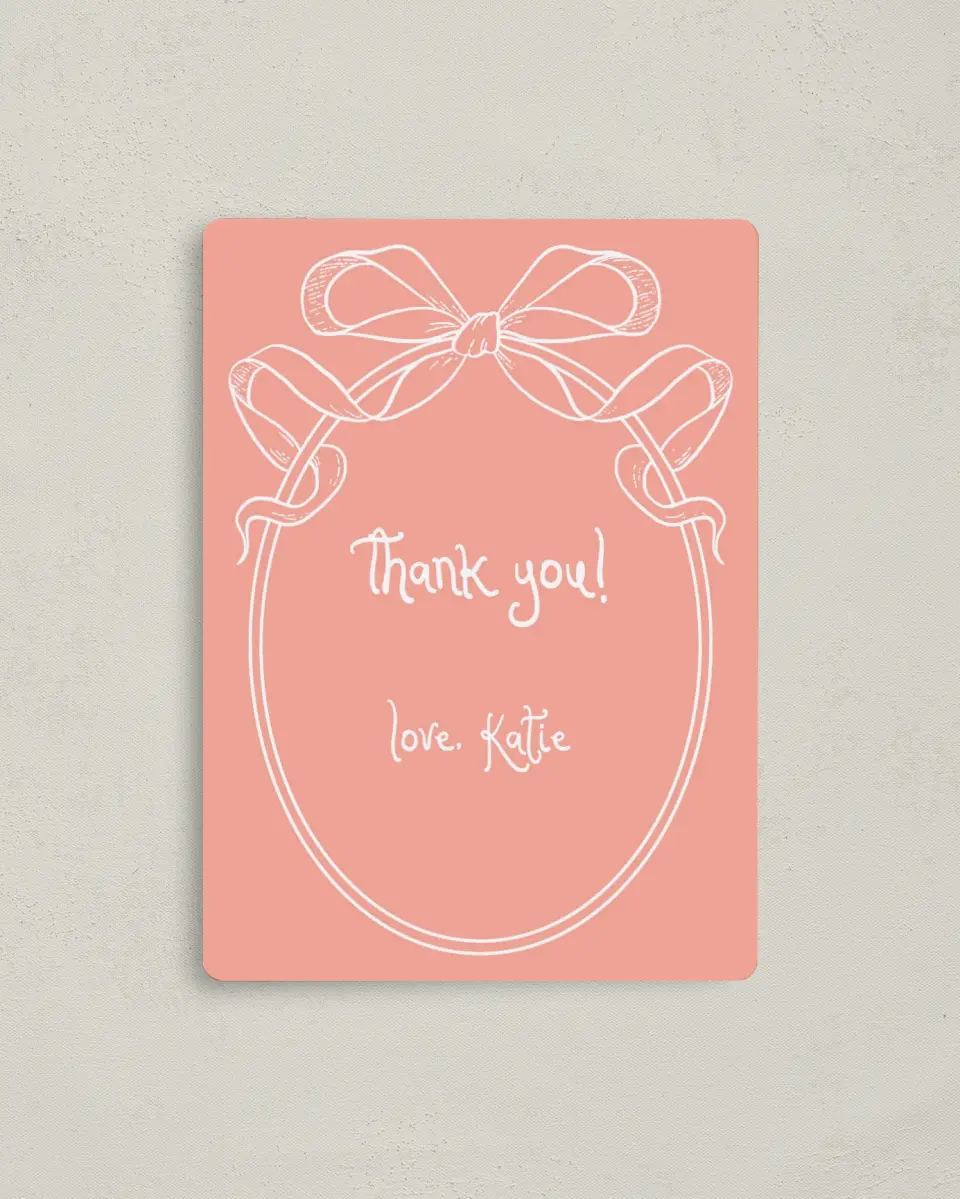 This is a 4" x 5½" Newlywed called Bridal Bow printed in full color with a Luxe Satin finish