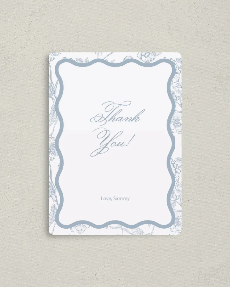 This is a 4" x 5½" Newlywed called Something Blue printed in full color with a Luxe Satin finish