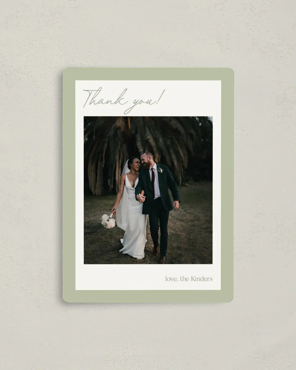 This is a 4" x 5½" Thank You Magnet called The Penelope printed in full color with Rose Gold foil and a Luxe Satin finish