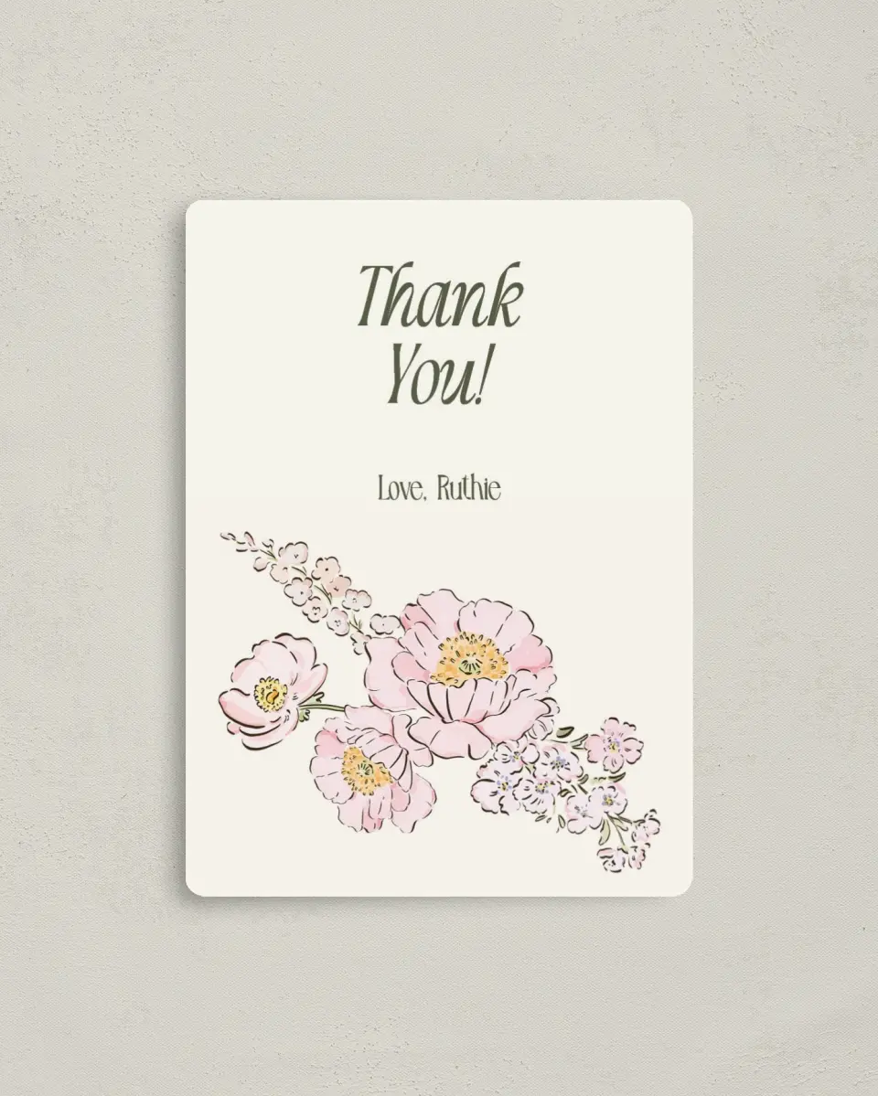 This is a 4" x 5½" Newlywed called Floral Shower printed in full color with a Luxe Satin finish