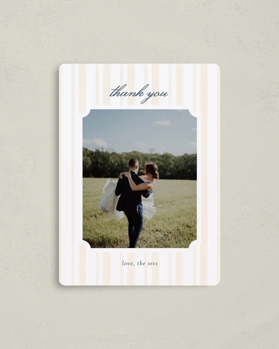 This is a 4" x 5½" Thank You Magnet called The Georgia printed in full color with Rose Gold foil and a Luxe Satin finish