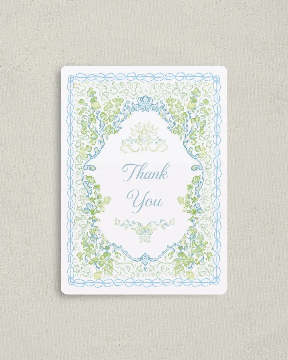 This is a 4" x 5½" Graduation Thank You Magnet called Elegant Vines printed in full color with a Luxe Satin finish