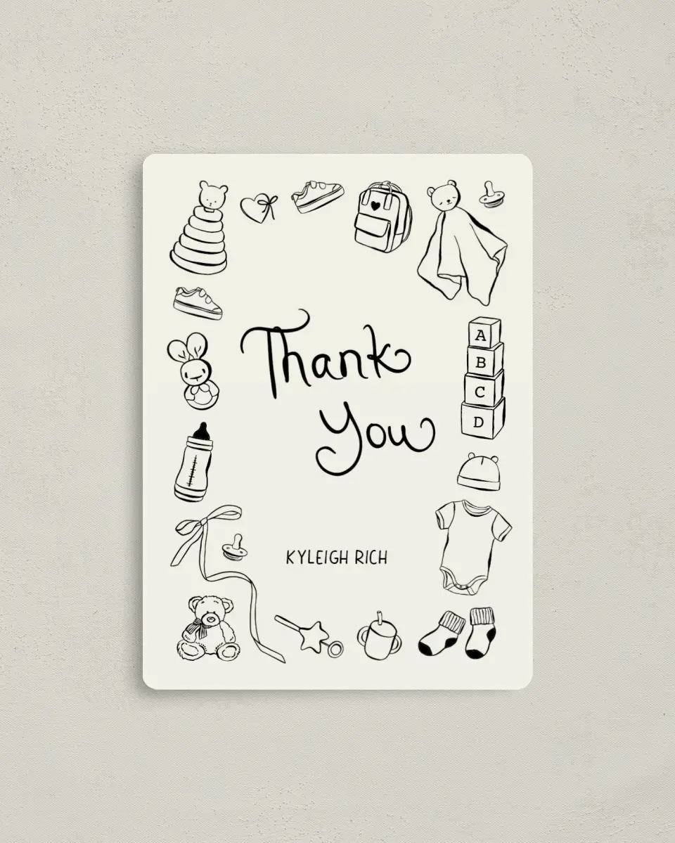 This is a 4" x 5½" Newlywed called Darling Doodle printed in full color with a Luxe Satin finish