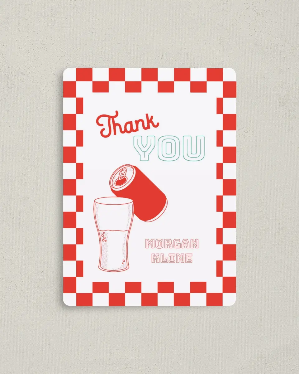 This is a 4" x 5½" Graduation Thank You Magnet called Soda Pop printed in full color with a Luxe Satin finish