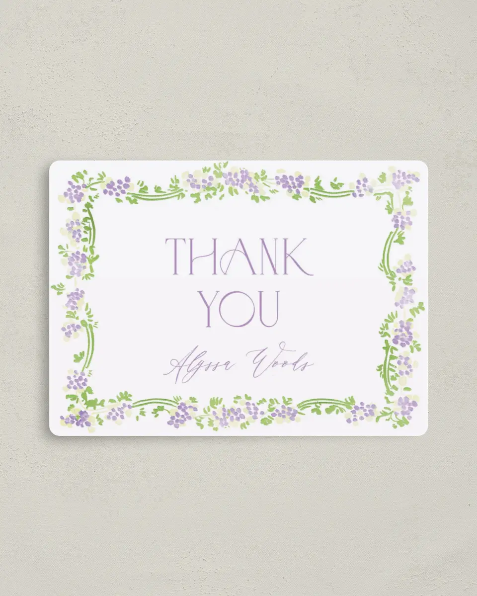 This is a 4" x 5½" Newlywed called Lavender Bloom printed in full color with a Luxe Satin finish