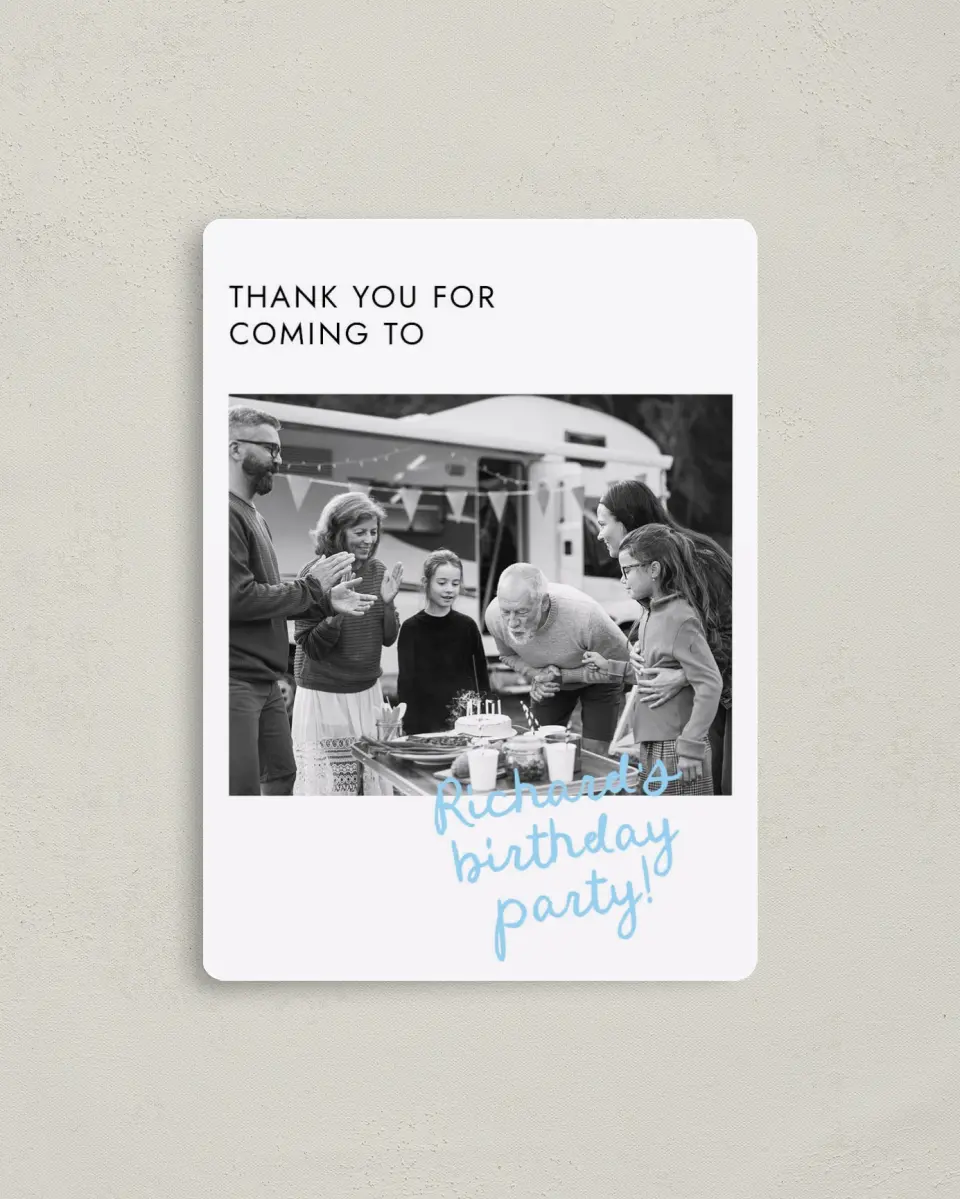 This is a 4" x 5½" Thank You Card called Older and Wiser printed in full color with a Luxe Satin finish