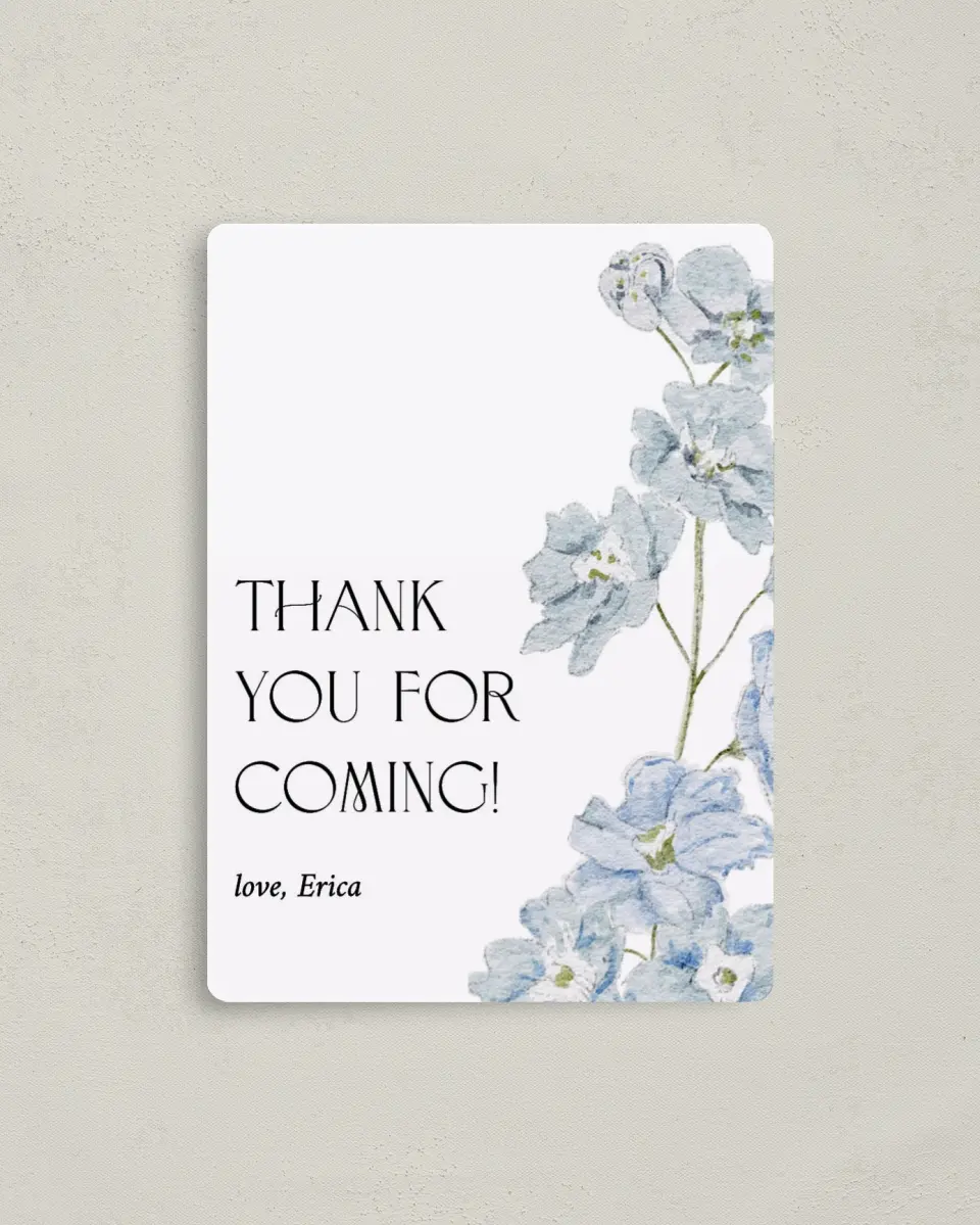 This is a 4" x 5½" Thank You Card called Garden Birthday printed in full color with a Luxe Satin finish