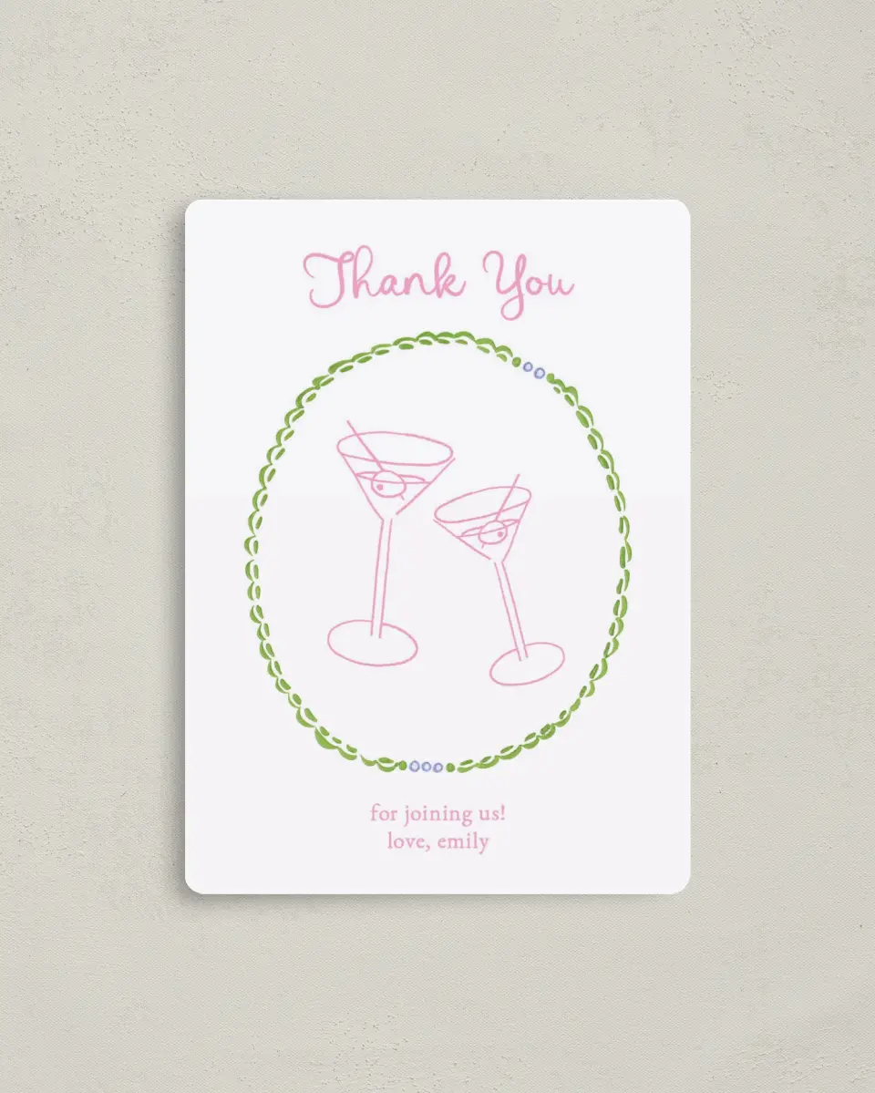 This is a 4" x 5½" Thank You Card called Tini Bit Older printed in full color with a Luxe Satin finish