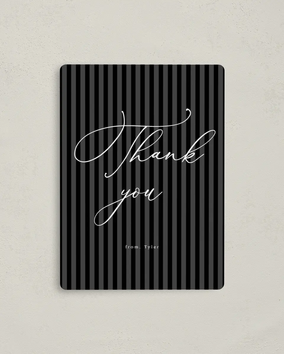 This is a 4" x 5½" Thank You Card called One Year Older printed in full color with a Luxe Satin finish