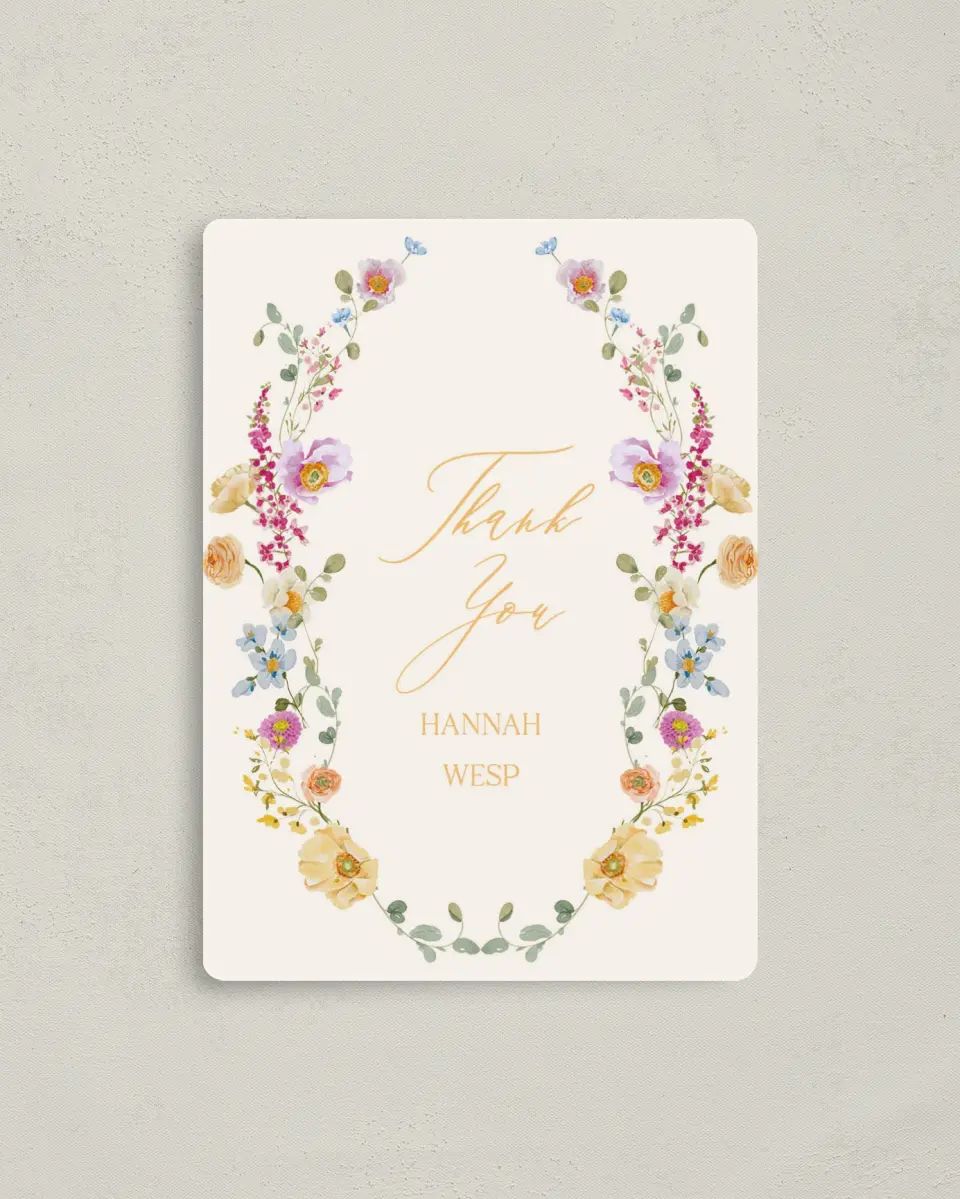 This is a 4" x 5½" Newlywed called Colorful Blooms printed in full color with a Luxe Satin finish
