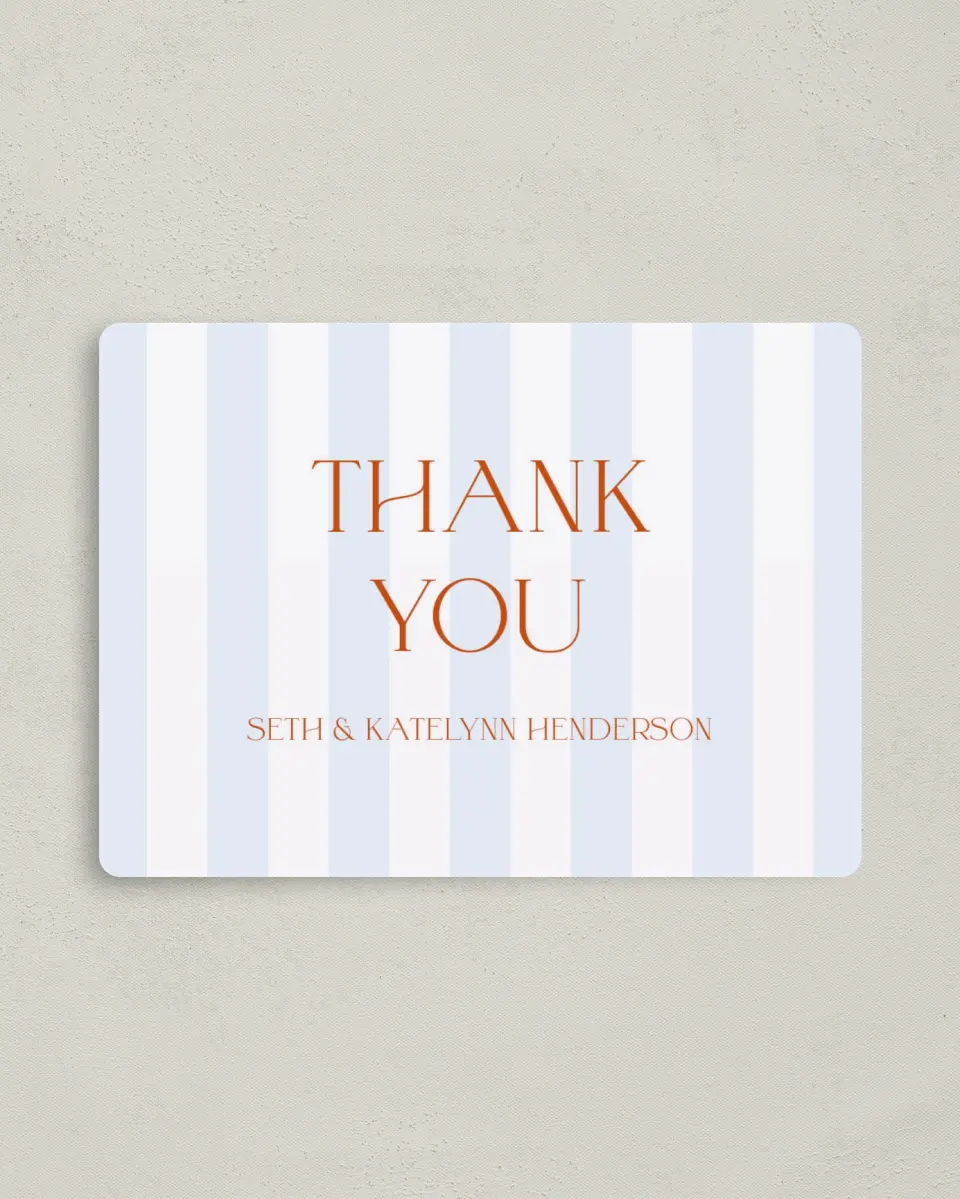 This is a 4" x 5½" Newlywed called Sweet Stripes printed in full color with a Luxe Satin finish