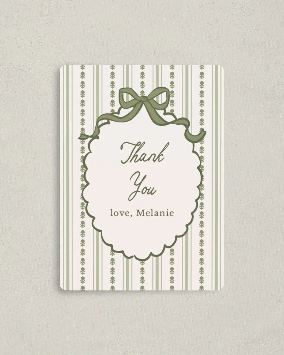 This is a 4" x 5½" Graduation Thank You Magnet called Coquette Darling printed in full color with a Luxe Satin finish