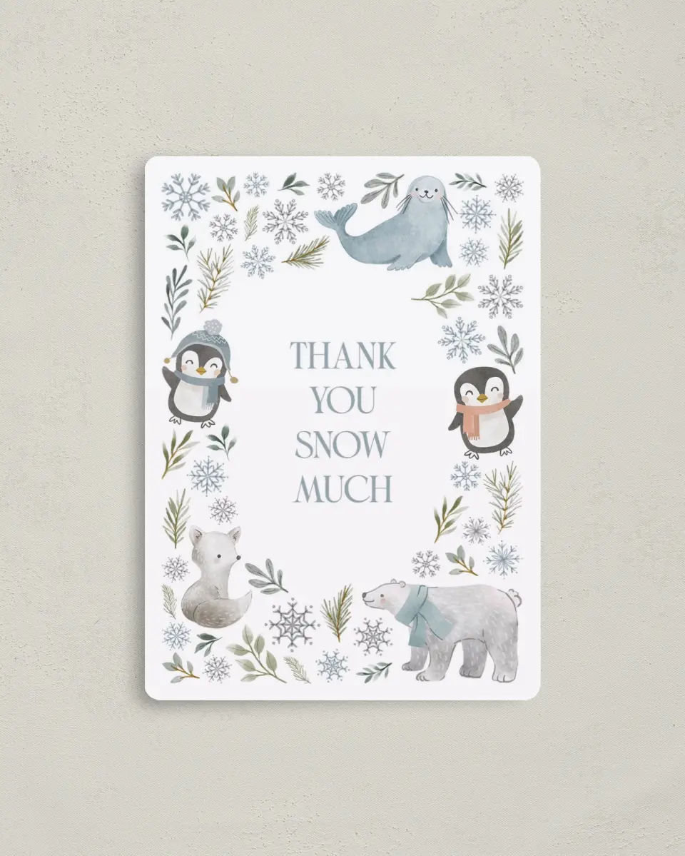 This is a 4" x 5½" Graduation Thank You Magnet called Arctic Animals printed in full color with a Luxe Satin finish