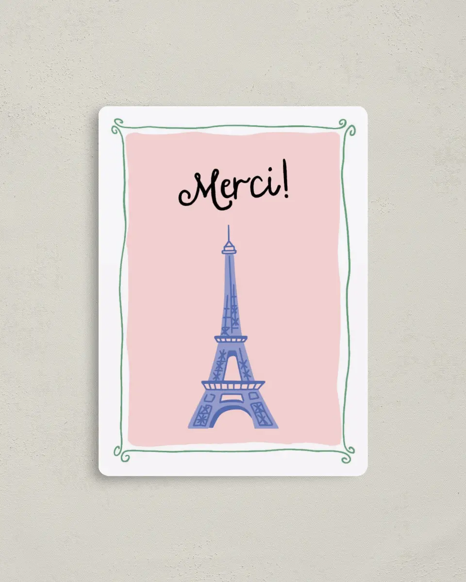 This is a 4" x 5½" Graduation Thank You Magnet called Bonjour Bebe printed in full color with a Luxe Satin finish
