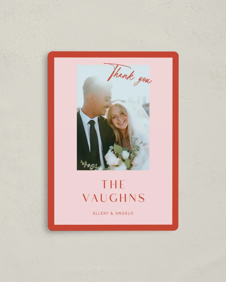 This is a 4" x 5½" Thank You Magnet called Boathouse Bliss printed in full color with a Luxe Satin finish