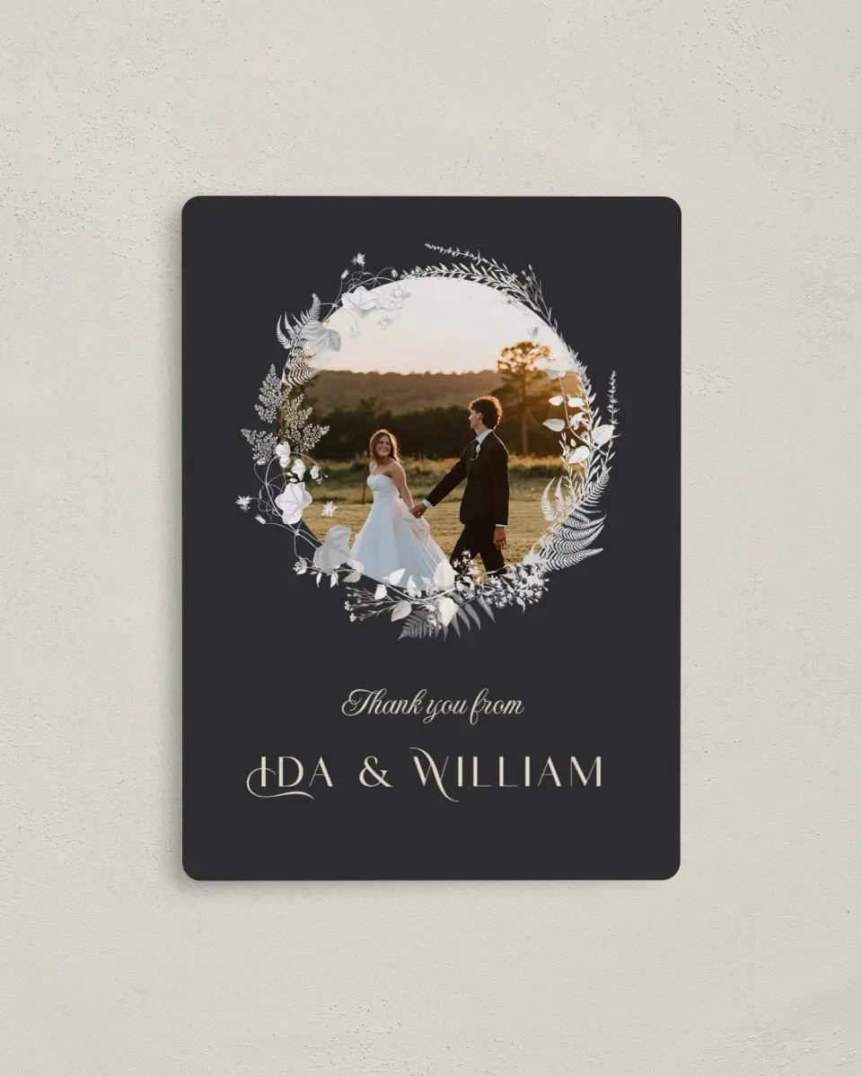 This is a 4" x 5½" Newlywed called Winter Wildflowers printed in full color with a Luxe Satin finish
