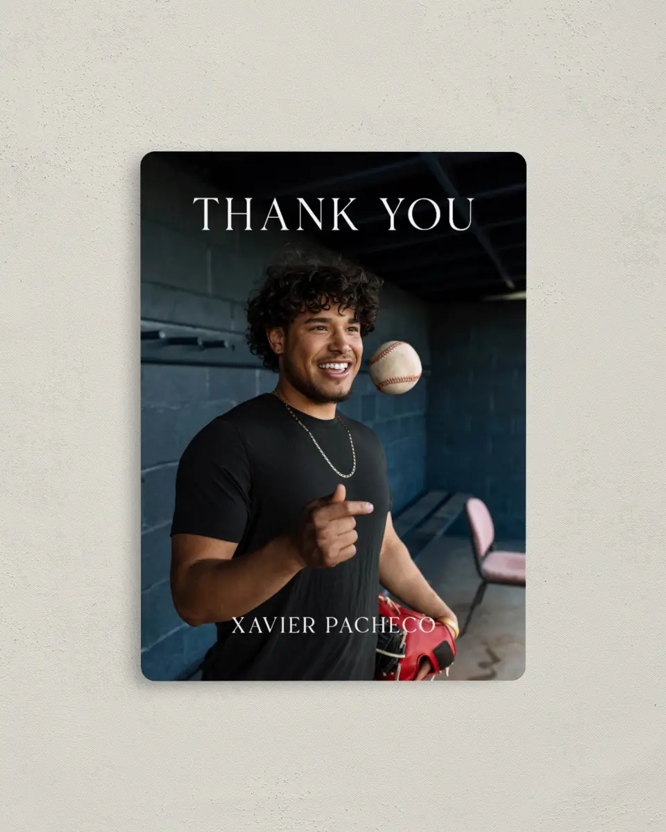 This is a 4" x 5½" Graduation Thank You Magnet called Senior Spread printed in full color with a Luxe Satin finish
